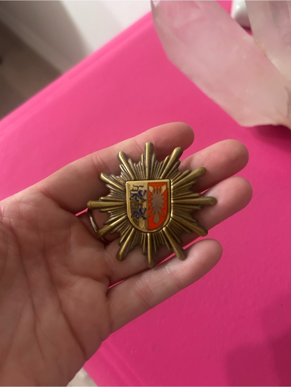 Antique-Style Brass German Cap Badge with crest
